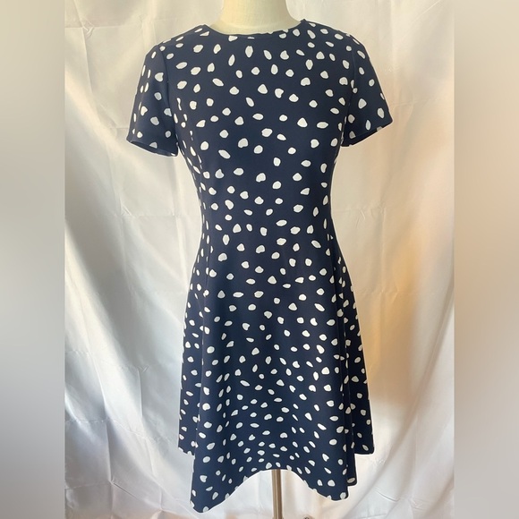 Elegant Navy Polka Dot Dress women’s size 8 - Picture 1 of 9